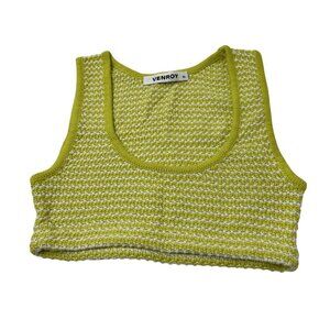 Venroy Striped Cotton Knit Bralette in Chartreuse/Off White Stripe